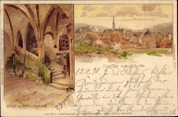 Artist PC Schmohl, P., Maulbronn in the Black Forest, Maulbronn Monastery, corner in the cloister