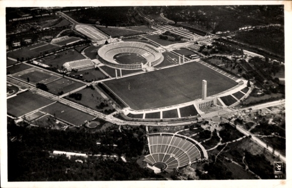 Ak Berlin Charlottenburg Westend, Fliegeraufnahme, Reichssportfeld, Stadion, Dietrich Eckardt Bühne