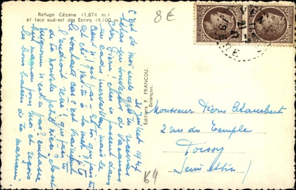 Postcard Pelvoux Hautes Alpes, Refuge Cezanne, Ecrins