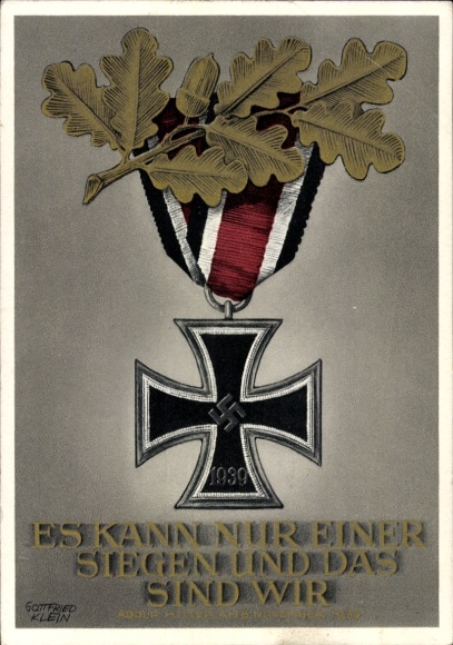 Postal stationery artist Postcard Klein, G., Only one can win and that is us, quote from Adolf Hitler