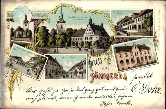 Chromo-Litho Sömmerda in the Thuringian Basin, Bonifaziuskirche, Langestraße, Marktplatz