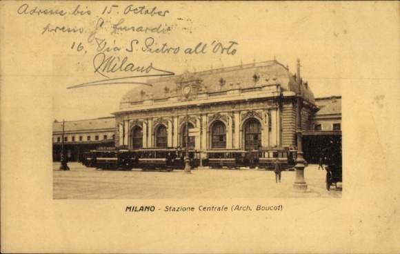 Ansichtkaart Milano Milaan Lombardia, treinstation, trams