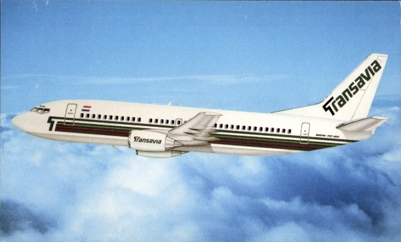 Postcard Dutch passenger aircraft, Boeing 737 300, Transavia