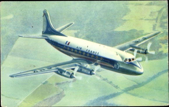 Postcard French passenger plane, Air France, Vickers Viscount