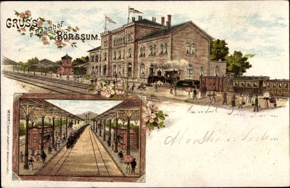 Chromo-Litho Börßum Börssum am Harz, train station, track side