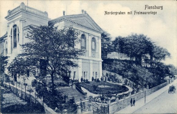 Postcard Flensburg, Nordergraben, Freemasons' Lodge