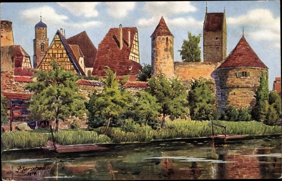 Artist PC Marschall, J., Dinkelsbühl, lot at the Mühlgraben, 1914