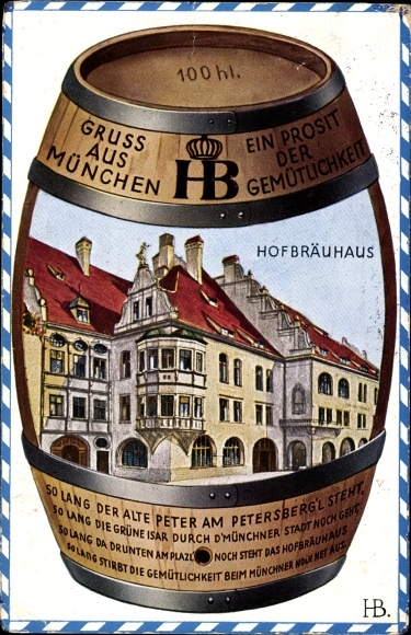 Artist PC Boettcher, Hans, Munich Bavaria, Hofbräuhaus, beer barrel