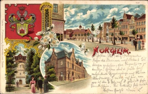 KP Northeim w Dolnej Saksonii, widok miasta, widok ulicy, budynki, Nordeheim, reprezentacja kolorów