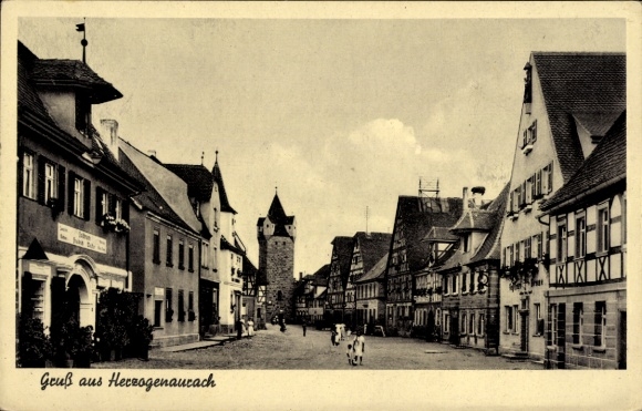 Postcard Herzogenaurach b. Erlangen, at the butcher shop