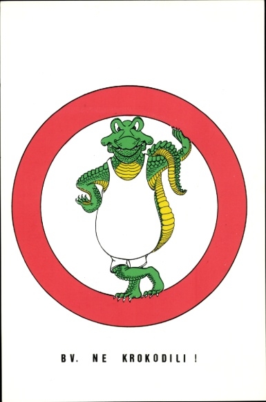 Artist Postcard Humanized Crocodile, Prohibition Sign, Esperanto