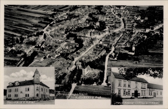 PC Großengottern in Thuringia, aerial photograph, Gasthaus z. Adler, Haus Krone, cinema