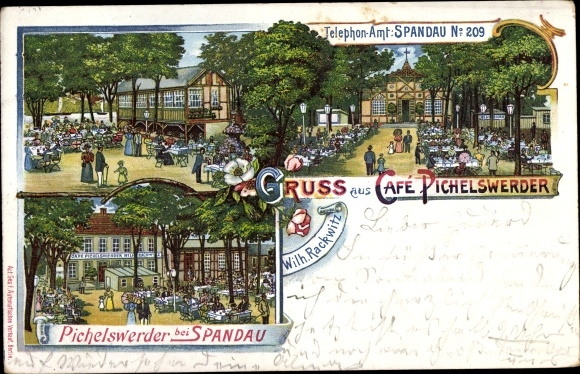 Chromo-Litho Berlin Spandau Wilhelmstadt Pichelswerder, Cafe by Wilh. Rackwitz