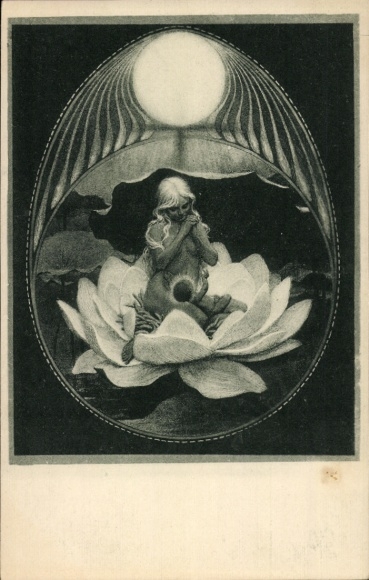 Art Nouveau artist Postcard Fidus, Christmas, woman with child in water lily, charcoal print from 1890