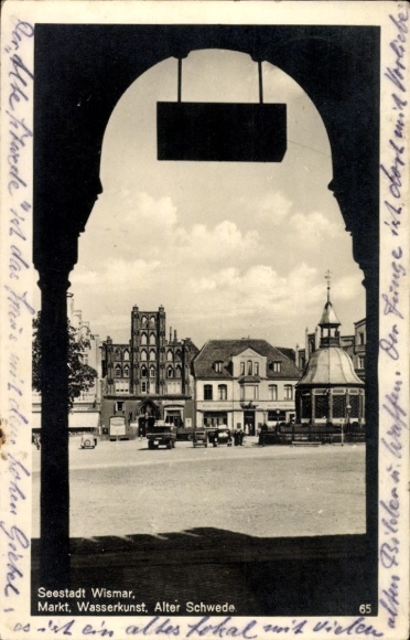 Postcard Hanseatic City of Wismar, Market, Water Art, Alter Schwede