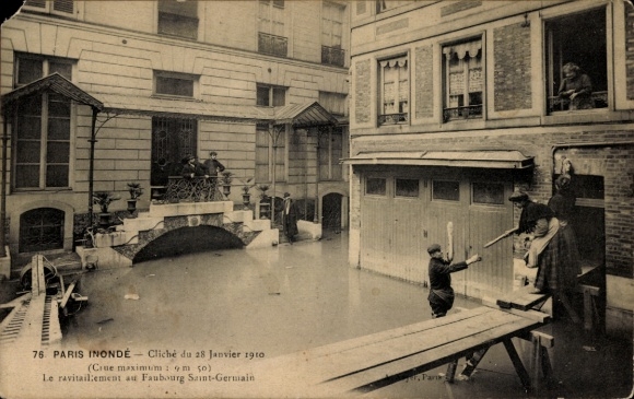 Ansichtkaart Paris VI, Faubourg Saint Germain, De grote overstroming van de Seine op 28 januari 1910