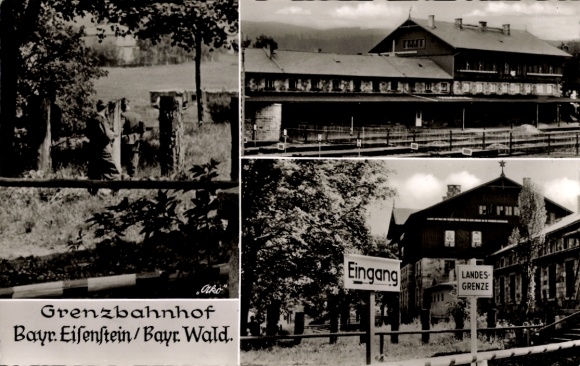 Ak Bayerisch Eisenstein im Bayrischen Wald, Grenzbahnhof, Landesgrenze