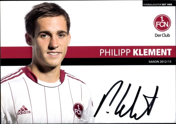 Autograph card footballer Philipp Klement, 1. FC Nuremberg, autograph