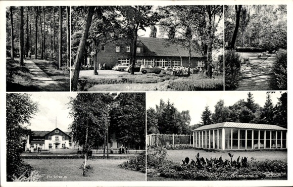 Postcard Bad Waldliesborn Lippstadt North Rhine Westphalia, Gasthof Fr. Schulte, fountain house, bathhouse