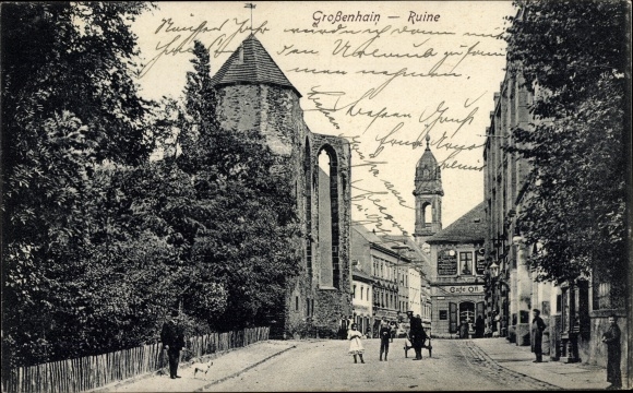 Ansichtkaart Großenhain Saksen, ruïnes, koets, Cafe Ott
