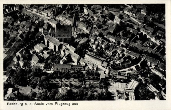Postcard Bernburg an der Saale, aerial photograph, city view, buildings, St. Aegidien Church, 1942