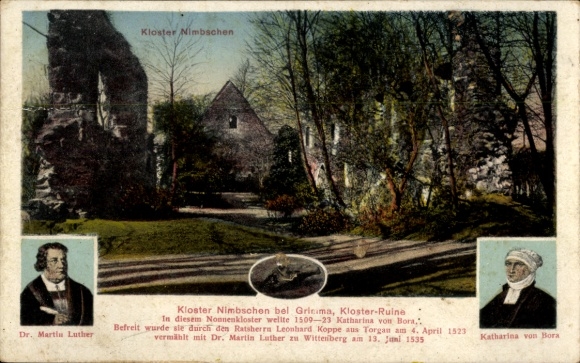 Ansichtkaart Nimbschen Grimma in Saksen, Nimbschen-klooster, Dr. Maarten Luther, Katharina von Bora