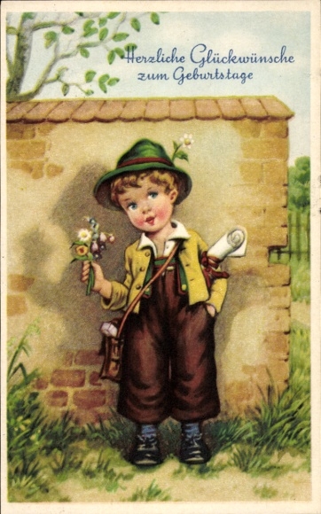 Happy birthday, boy with flowers