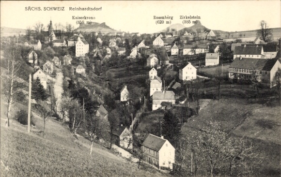 Postcard Reinhardtsdorf Schöna Saxon Switzerland, general view, imperial crown, Zirkelstein