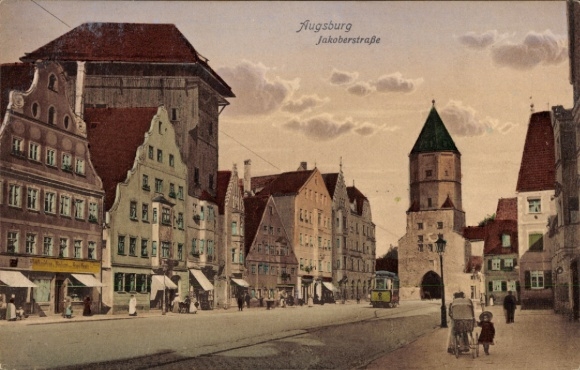 Postcard Augsburg in Schwaben, Jakoberstraße, building, street view