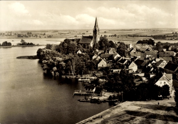 Postcard Röbel an der Müritz, partial view, church
