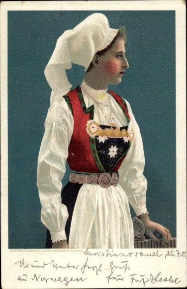 Artist Postcard Woman in traditional costume, side portrait