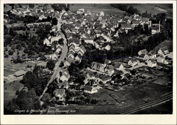 Postcard Singen Remchingen in the Enzkreis, aerial photograph, houses, streets, landscape