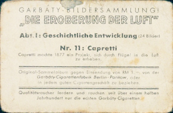Collector's card The Conquest of the Air, Part I No. 11, Capretti