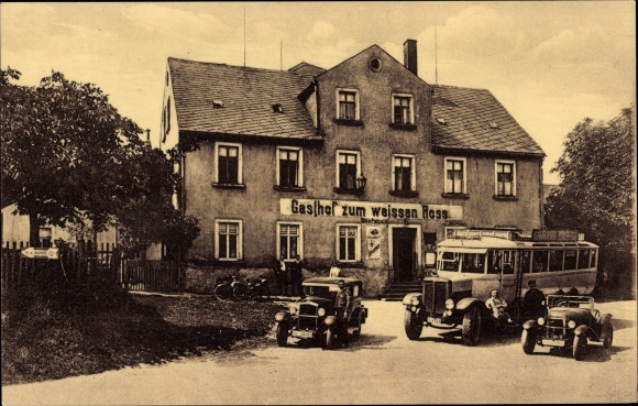 Ansichtkaart Claussnitz in Saksen, Gasthof zum Weißen Ross, bus