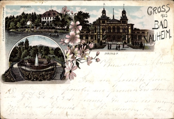 Chromo-Litho Bad Nauheim in Hesse, pond house, bathhouse