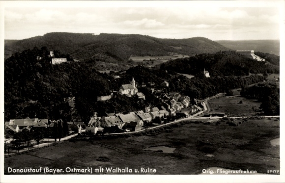 Postcard Donaustauf in the Upper Palatinate, aerial photograph, Walhalla