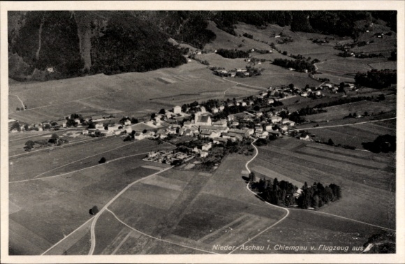 Postcard Niederaschau Aschau im Chiemgau Upper Bavaria, aerial view of rural area