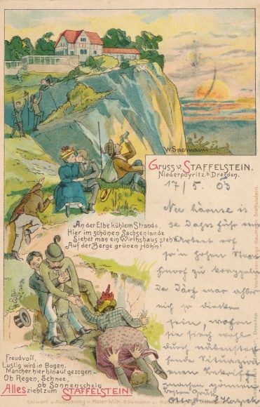 Artist PC Spemann, Dresden Niederpoyritz, greetings from the Staffelstein, hikers