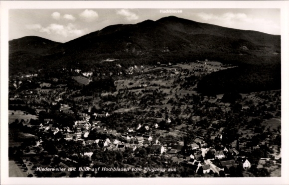 Postcard Niederweiler im Hunsrück, aerial photograph, Hochblauen