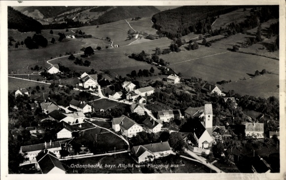 Postcard Grünenbach im Allgäu Swabia, aerial photograph