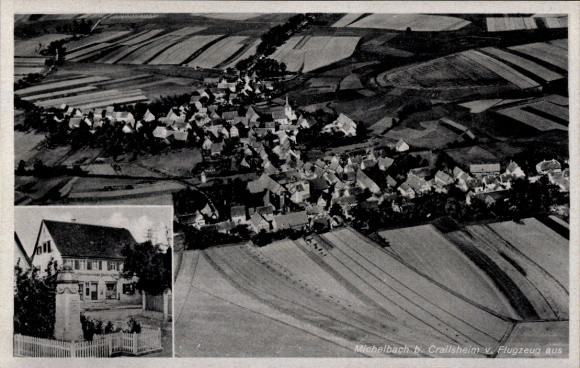 Postcard Michelbach an der Lücke Wallhausen Württemberg, aerial photograph, commercial building Alb. Göller