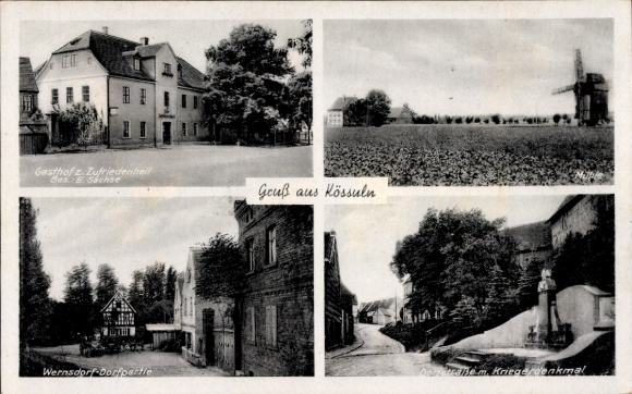 Ak Wernsdorf Kössuln Nessa Teuchern Burgenlandkreis, Gasthof zur Zufriedenheit, Windmühle, Denkmal