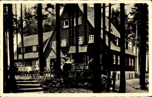 Ak Altenberg im Erzgebirge, Waldschänke Raupennest, Wald, Gaststätte, wenige Gäste
