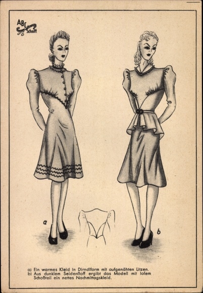 Postcard women&#39;s fashion, pattern ABC cut, dress in the shape of a dirndl, afternoon dress with a loose lap part