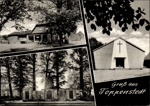 PC Toppenstedt in the Lüneburg Heath, inn, church, memorial