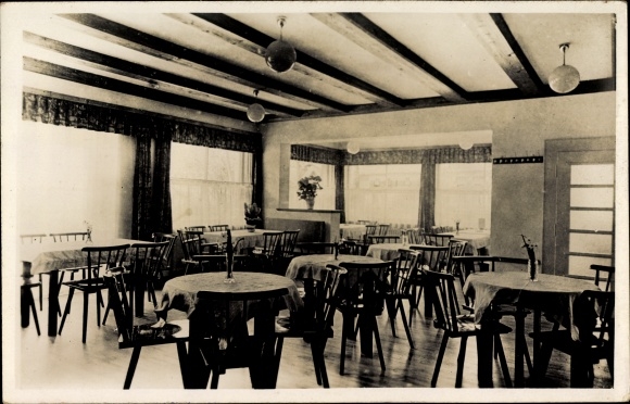 Postcard Eschenlohe in the district of Garmisch Partenkirchen, Cafe Loisach, owner Rosi Mayr, interior view