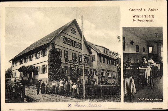 Postcard Wörnersberg in the northern Black Forest, Gasthof zum Anker, breakfast room