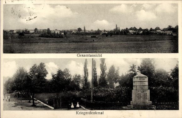 Ak Luga Neschwitz in Sachsen, Gesamtansicht, Kriegerdenkmal