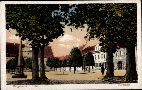 Postcard Belgern Schildau in northern Saxony, market place, monument