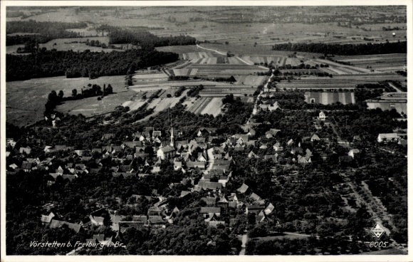 Postcard Vörstetten Baden Württemberg, aerial view of Vörstetten, rural surroundings, numerous roofs